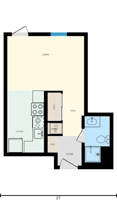 Floor plan for studio, 1 bath, 350 sqft